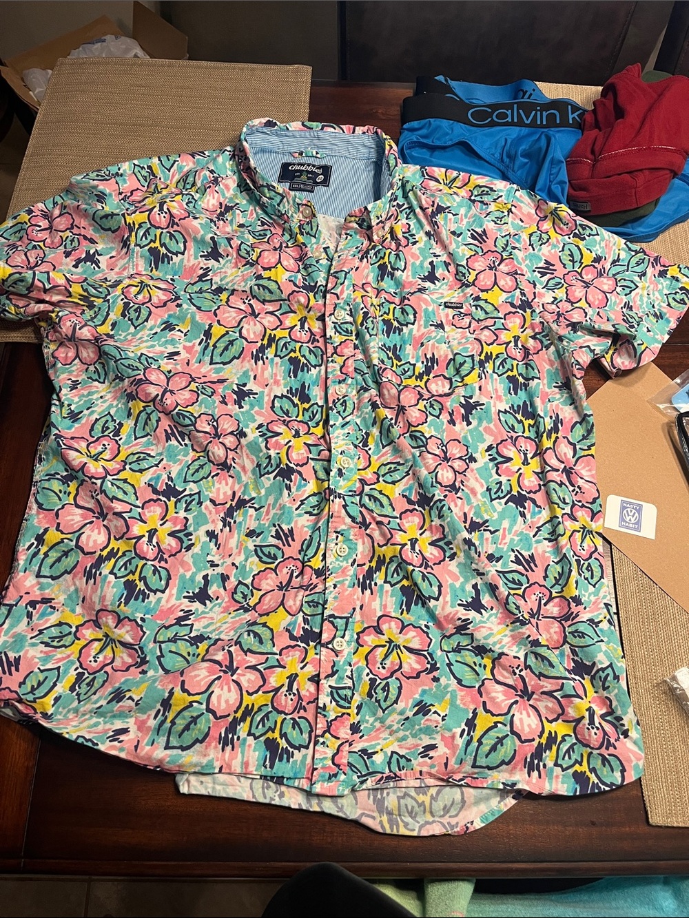 #80 chubbies Pink & Green Floral Short-Sleeve Button-Down Shirt 👔 xxl